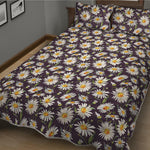 Watercolor White Daisy Pattern Print Quilt Bed Set