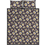 Watercolor White Daisy Pattern Print Quilt Bed Set
