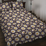 Watercolor White Daisy Pattern Print Quilt Bed Set