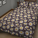 Watercolor White Daisy Pattern Print Quilt Bed Set