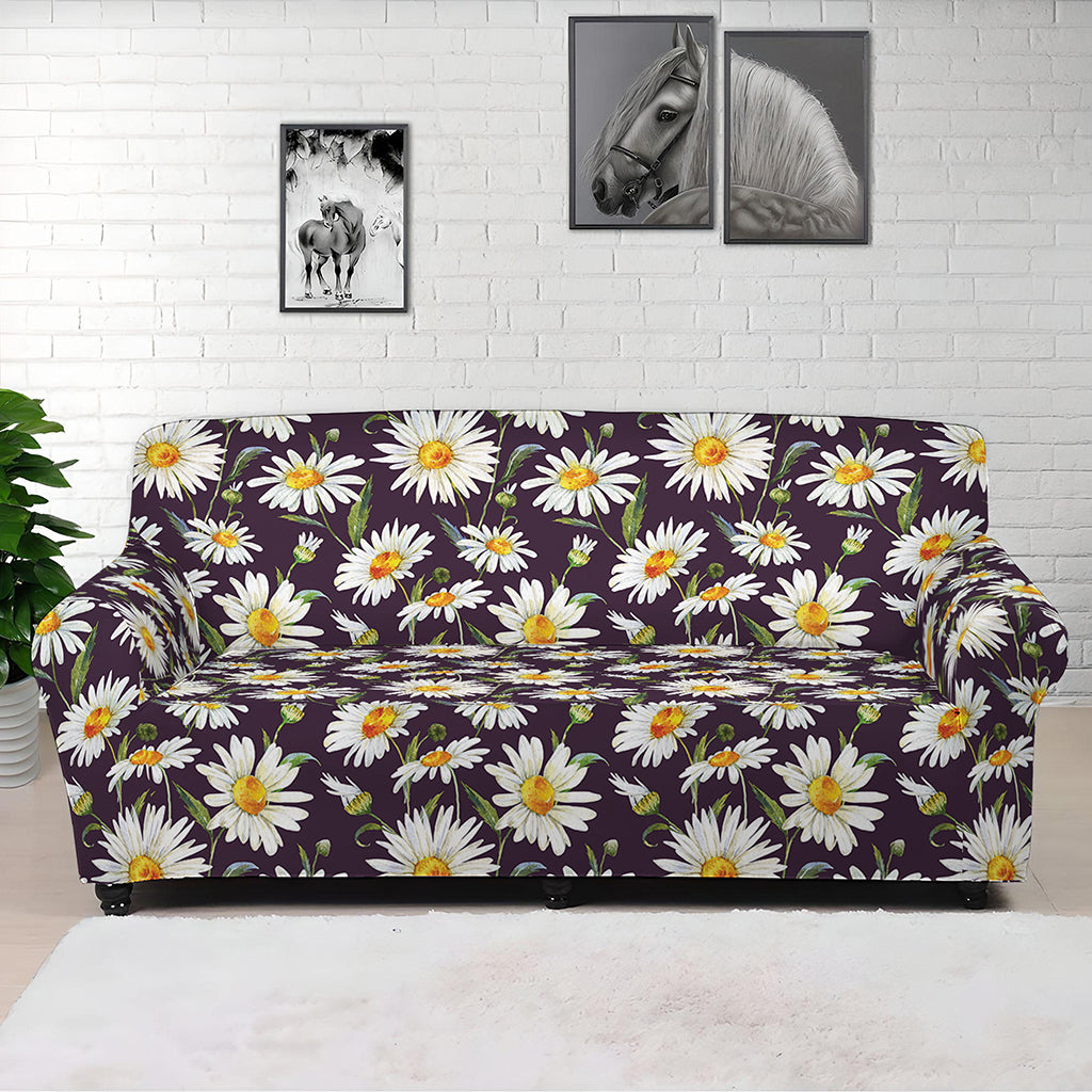 Watercolor White Daisy Pattern Print Sofa Cover