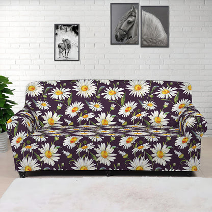 Watercolor White Daisy Pattern Print Sofa Cover