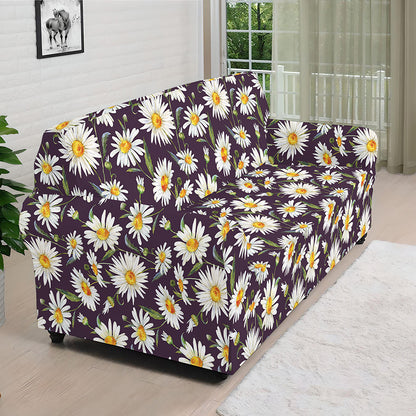 Watercolor White Daisy Pattern Print Sofa Cover
