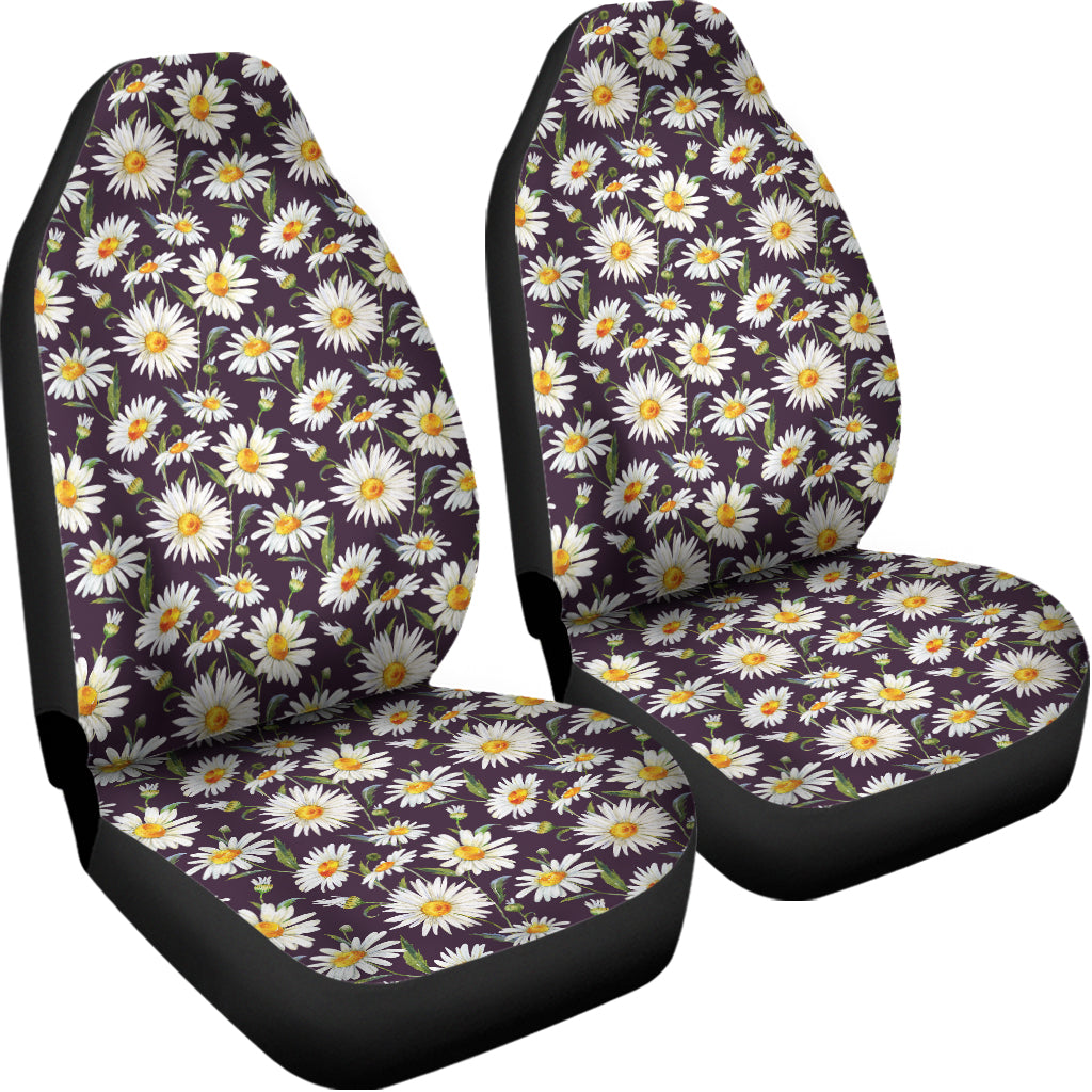 Watercolor White Daisy Pattern Print Universal Fit Car Seat Covers