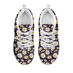 Watercolor White Daisy Pattern Print White Sneakers