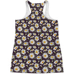 Watercolor White Daisy Pattern Print Women's Racerback Tank Top