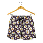 Watercolor White Daisy Pattern Print Women's Shorts