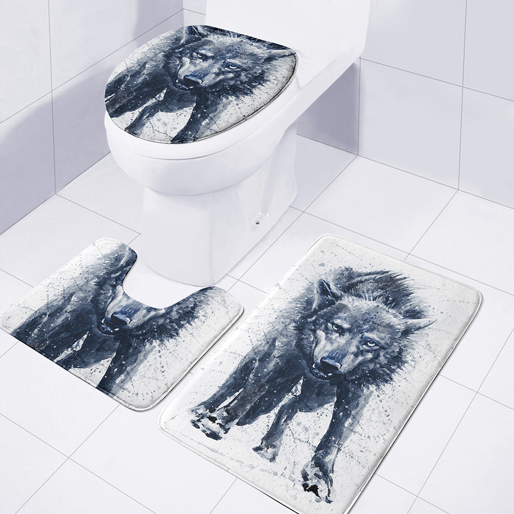 Watercolor Wolf Portrait Print 3 Piece Bath Mat Set