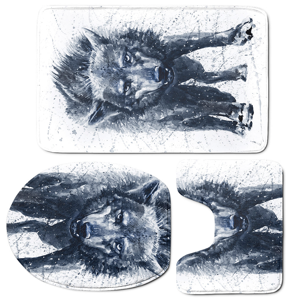 Watercolor Wolf Portrait Print 3 Piece Bath Mat Set