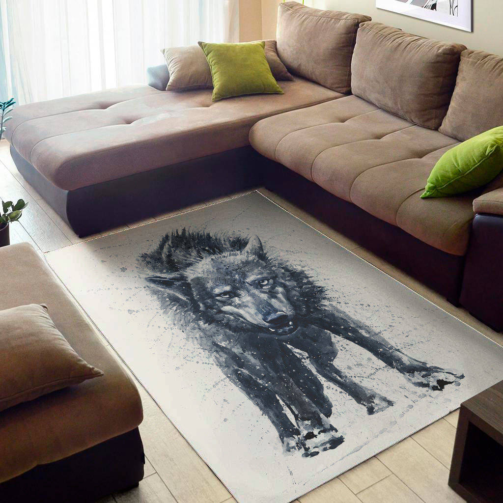 Watercolor Wolf Portrait Print Area Rug