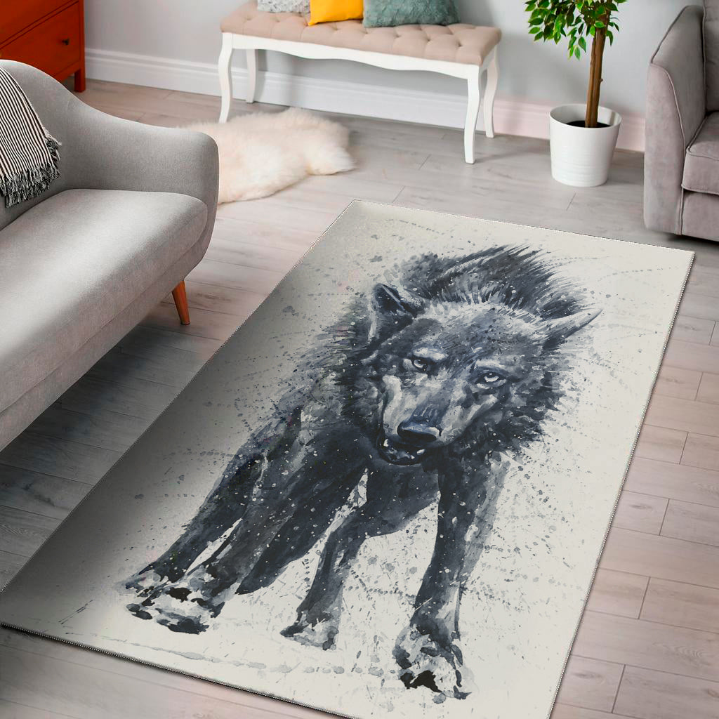 Watercolor Wolf Portrait Print Area Rug