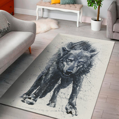 Watercolor Wolf Portrait Print Area Rug