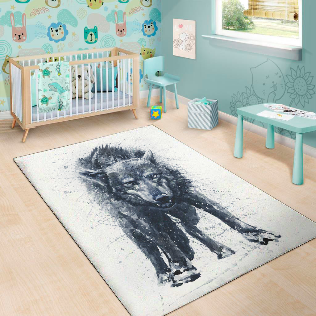 Watercolor Wolf Portrait Print Area Rug