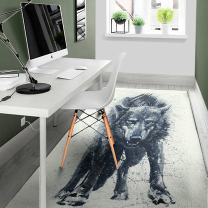 Watercolor Wolf Portrait Print Area Rug