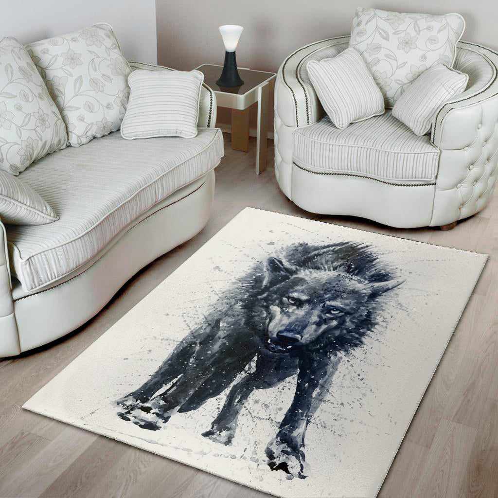 Watercolor Wolf Portrait Print Area Rug