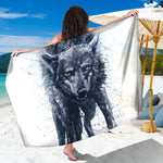 Watercolor Wolf Portrait Print Beach Sarong Wrap