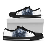 Watercolor Wolf Portrait Print Black Low Top Shoes 