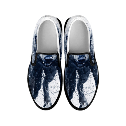 Watercolor Wolf Portrait Print Black Slip On Shoes