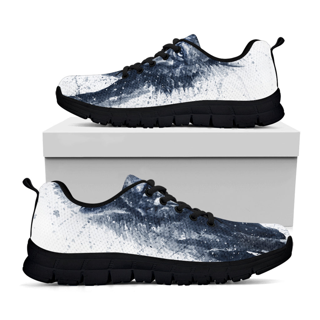 Watercolor Wolf Portrait Print Black Sneakers