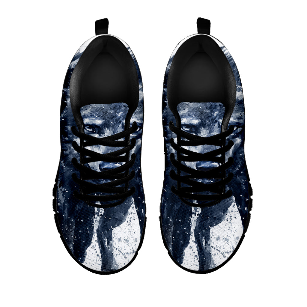 Watercolor Wolf Portrait Print Black Sneakers