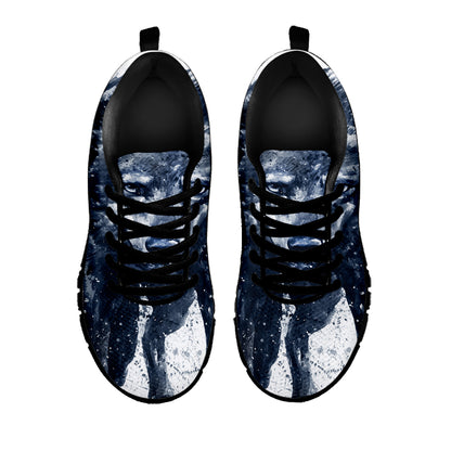 Watercolor Wolf Portrait Print Black Sneakers