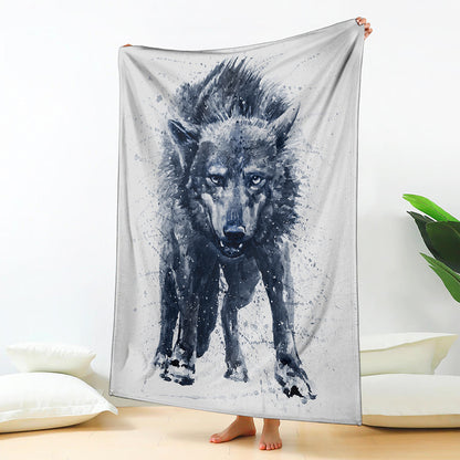 Watercolor Wolf Portrait Print Blanket