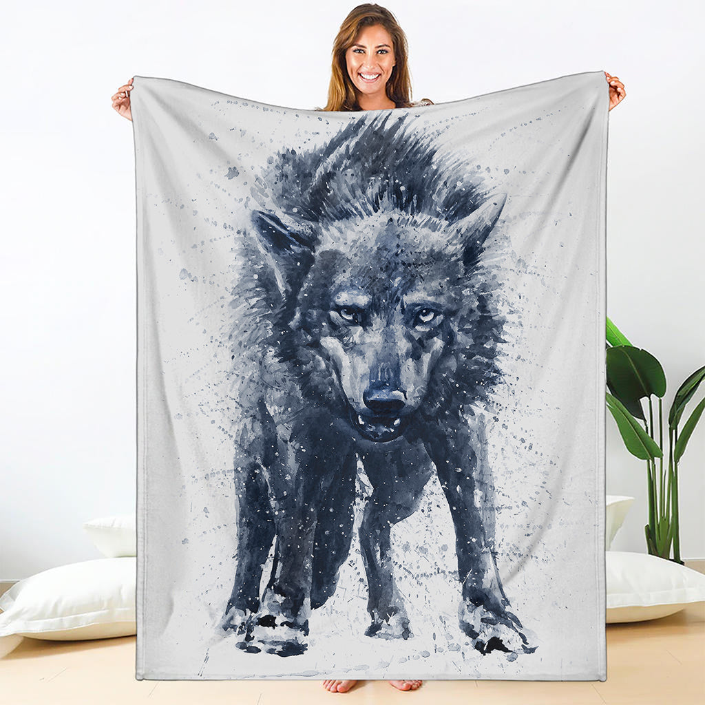 Watercolor Wolf Portrait Print Blanket