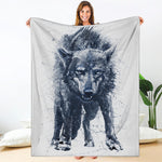 Watercolor Wolf Portrait Print Blanket