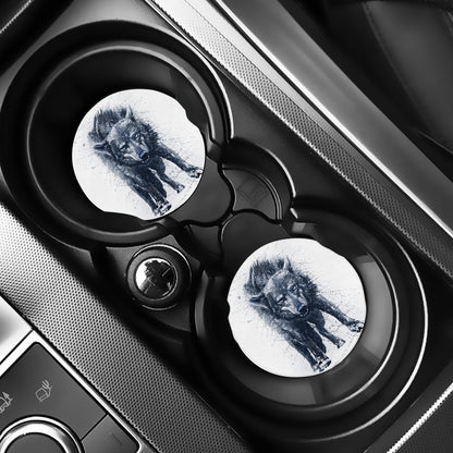 Watercolor Wolf Portrait Print Car Coasters