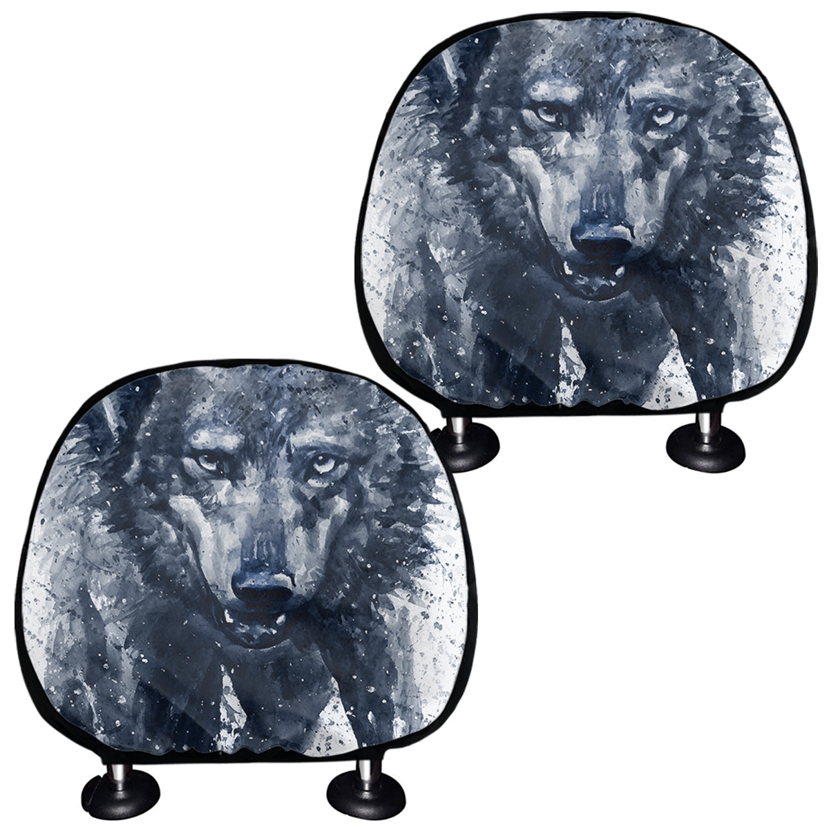 Watercolor Wolf Portrait Print Car Headrest Covers