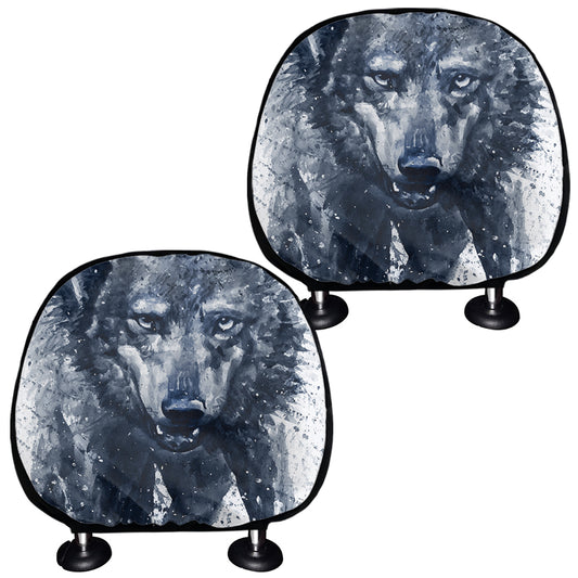 Watercolor Wolf Portrait Print Car Headrest Covers
