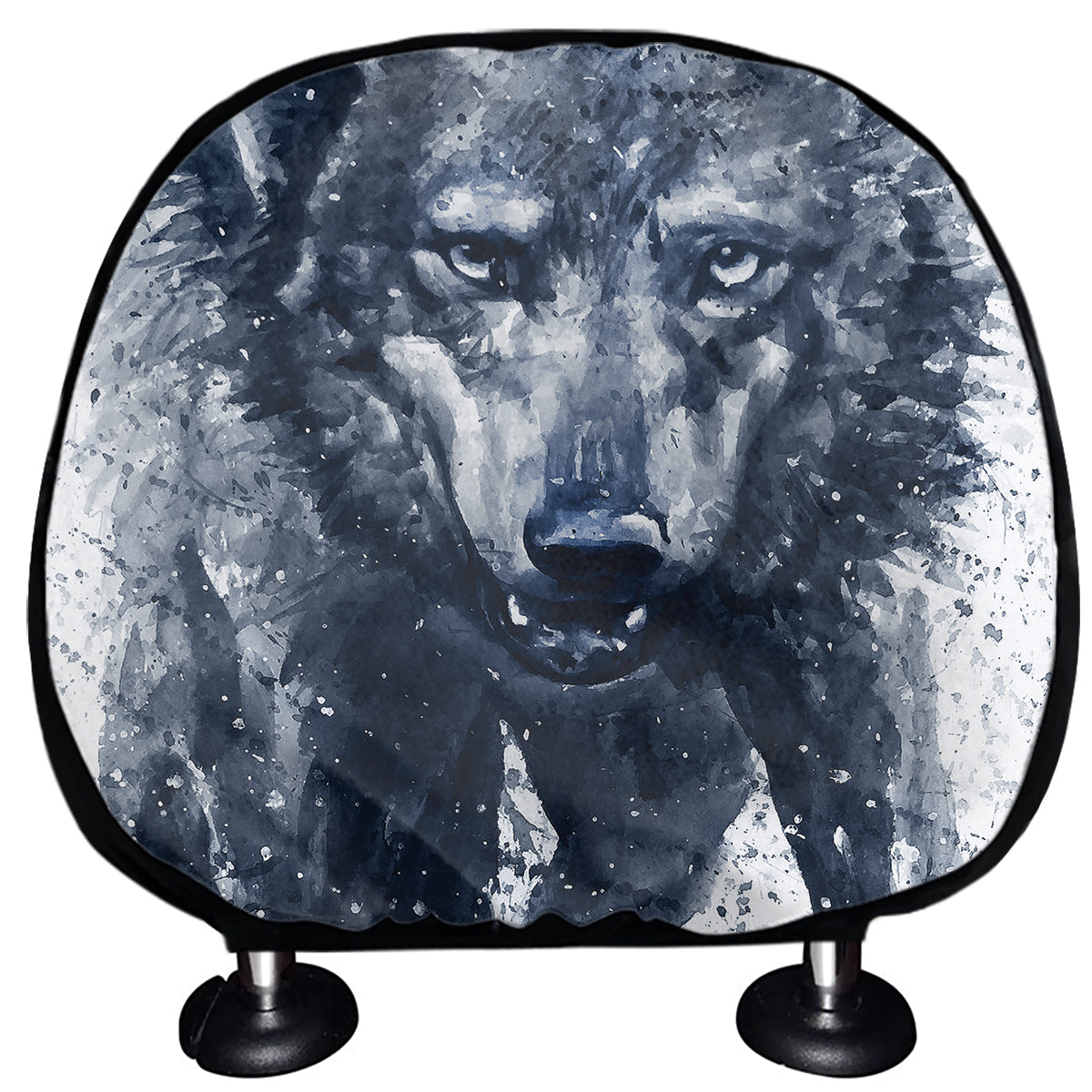 Watercolor Wolf Portrait Print Car Headrest Covers