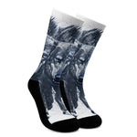 Watercolor Wolf Portrait Print Crew Socks