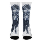 Watercolor Wolf Portrait Print Crew Socks
