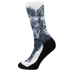 Watercolor Wolf Portrait Print Crew Socks