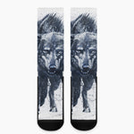 Watercolor Wolf Portrait Print Crew Socks