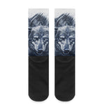 Watercolor Wolf Portrait Print Crew Socks