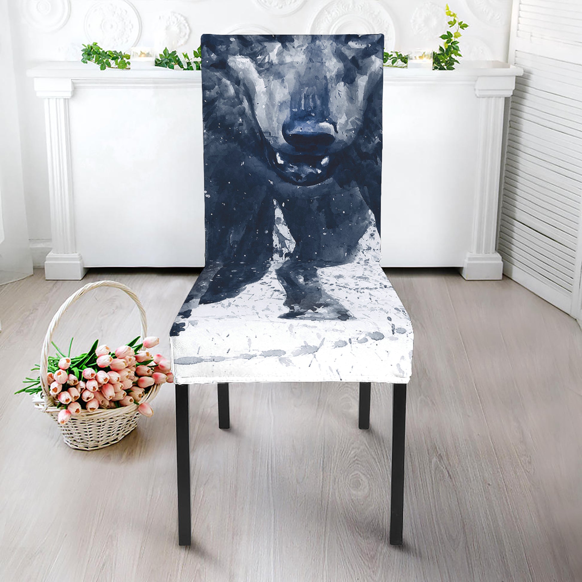 Watercolor Wolf Portrait Print Dining Chair Slipcover