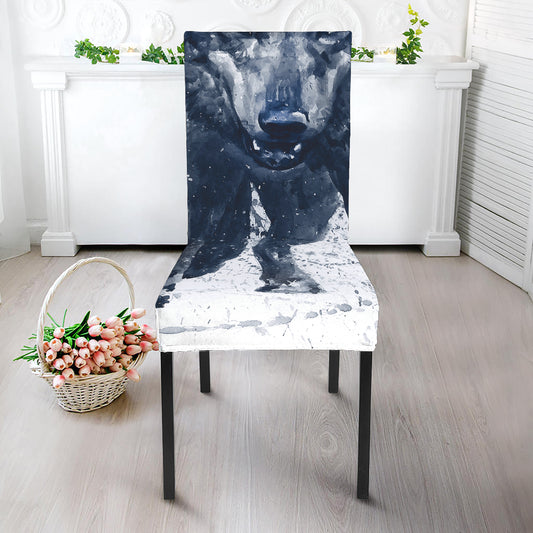 Watercolor Wolf Portrait Print Dining Chair Slipcover
