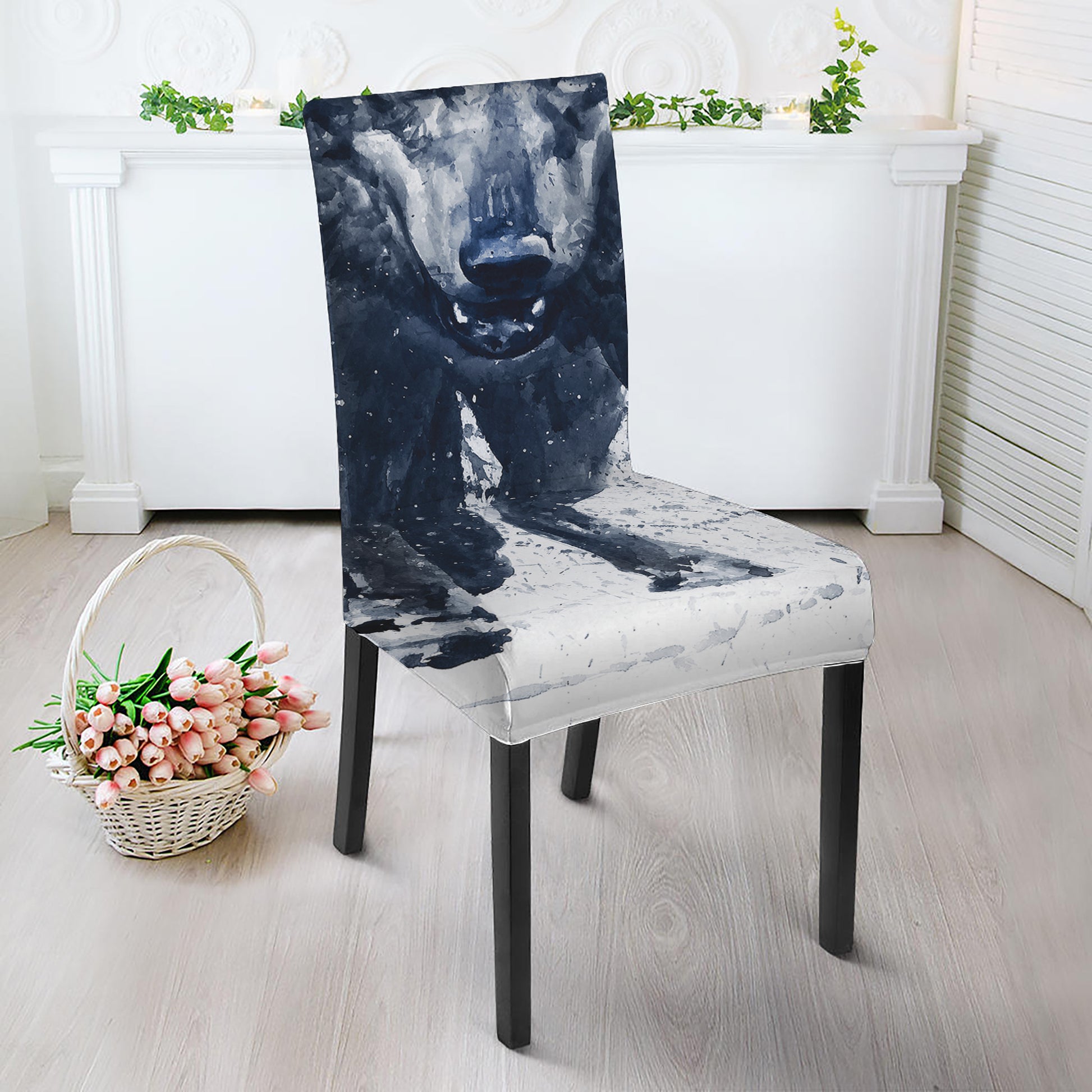 Watercolor Wolf Portrait Print Dining Chair Slipcover