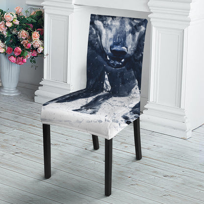 Watercolor Wolf Portrait Print Dining Chair Slipcover