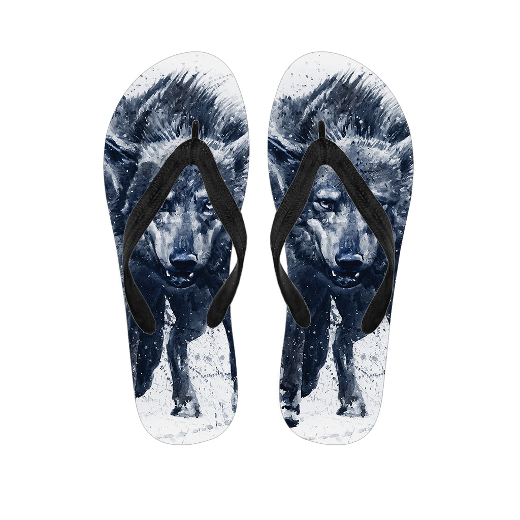 Watercolor Wolf Portrait Print Flip Flops