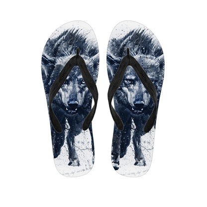 Watercolor Wolf Portrait Print Flip Flops