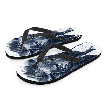 Watercolor Wolf Portrait Print Flip Flops
