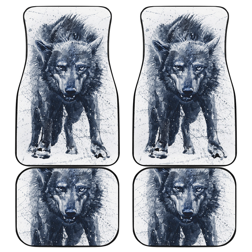 Watercolor Wolf Portrait Print Front and Back Car Floor Mats
