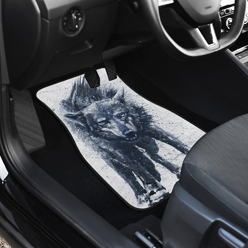 Watercolor Wolf Portrait Print Front and Back Car Floor Mats