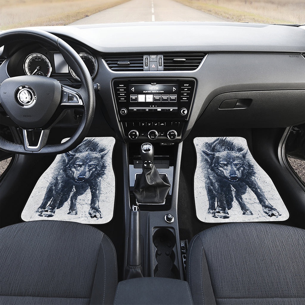 Watercolor Wolf Portrait Print Front Car Floor Mats