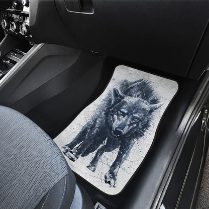 Watercolor Wolf Portrait Print Front Car Floor Mats
