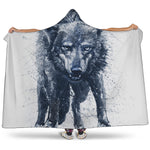 Watercolor Wolf Portrait Print Hooded Blanket