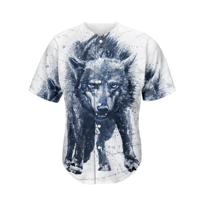 Watercolor Wolf Portrait Print Men's Baseball Jersey